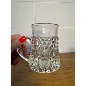 Set of 2 Vintage Indiana Glass Clear Diamond Point 10 oz Tankard Mugs 1965